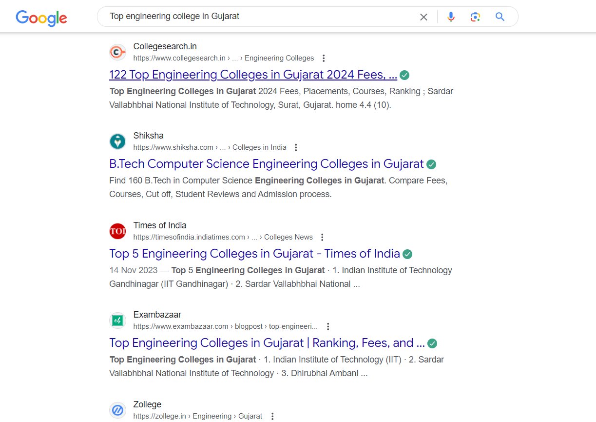 Google search result for engineering college